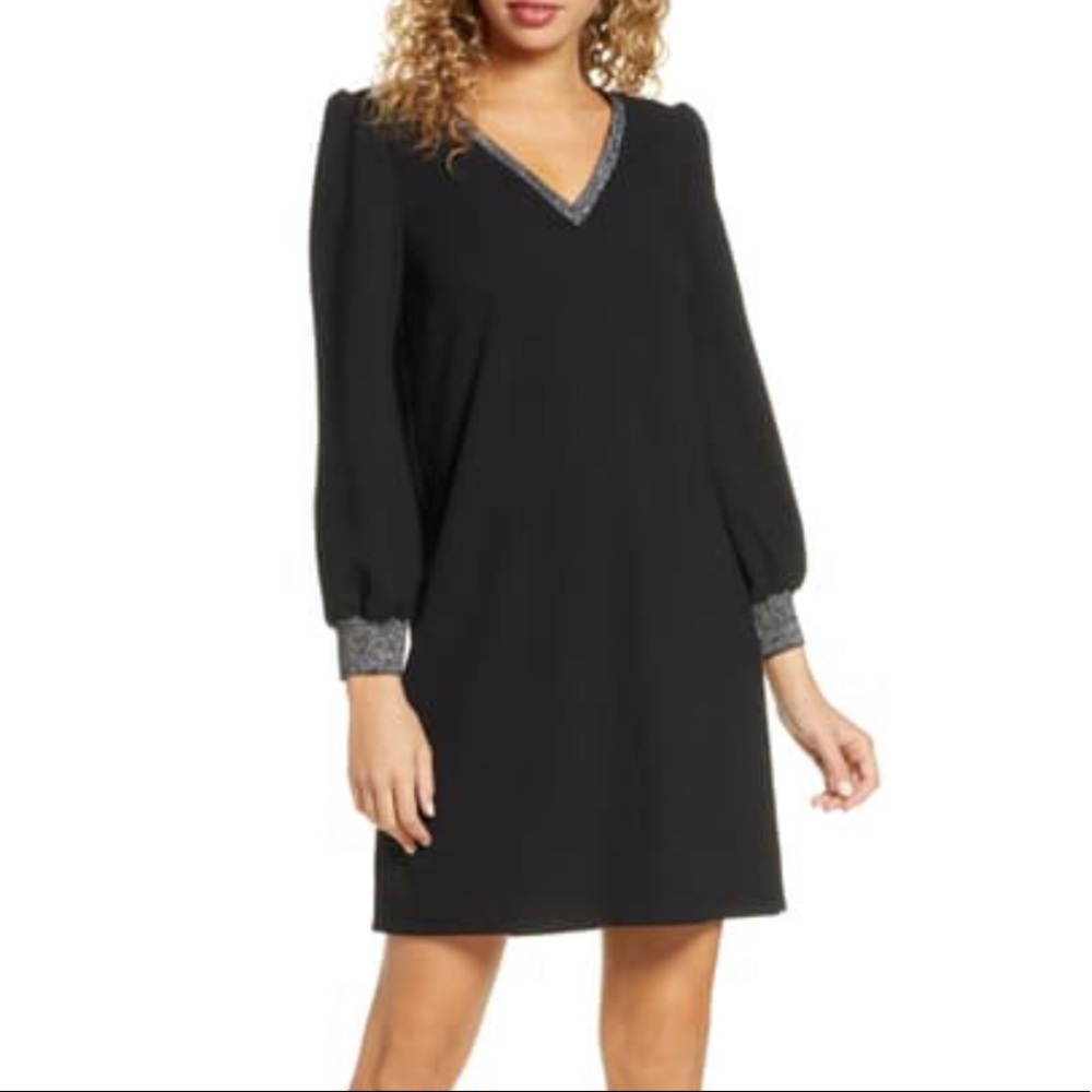 Sam Edelman NWT black metallic trim shift dress